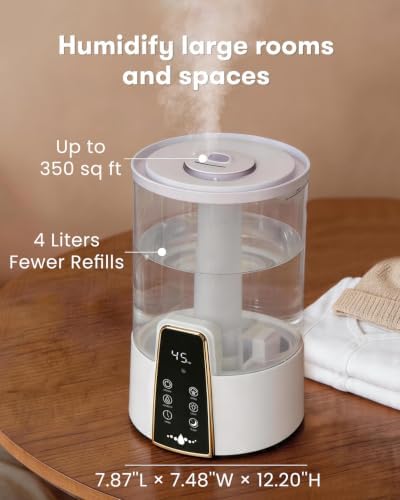 Humidifiers for Bedroom Baby Nursery,1.06Gal(4L) Dishwasher Safe Tank,Easy Clean,Stay Clean Material,Top Fill,Night Light,Aroma Diffuser,Humidity,Timer,Sleep Mode,3 Level Mist,360° Nozzle,Off White, - Image 2