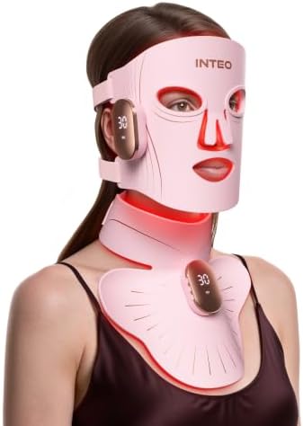 Red Light Therapy Mask for Face & Neck, 850nm NIR & 660nm Red LED, 4 Modes by REDLIGHTWELLNESSATHOME