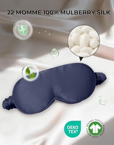 SilkSilky 100% 22 Momme Mulberry Silk Sleep Mask, Dark Blue - Image 2