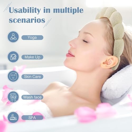Ztomine Skincare Headband, Set of 2 - Terry Cloth Face Wash Headband Combo Pack - Puffy Makeup Headbands for Face Washing, Mask (beige + black) - Image 2