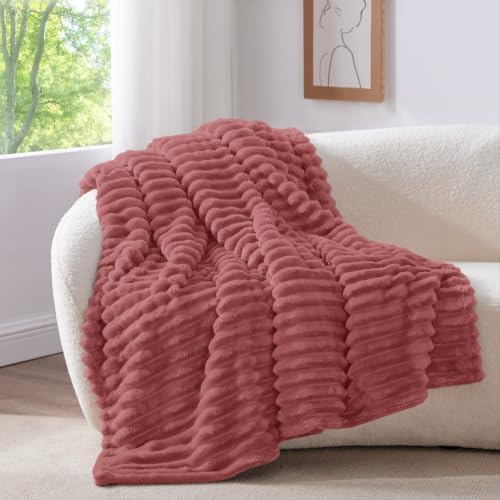 BEDELITE Ribbed Fleece Throw Blanket for Couch, Brick Dust, 50"x60" - Image 2