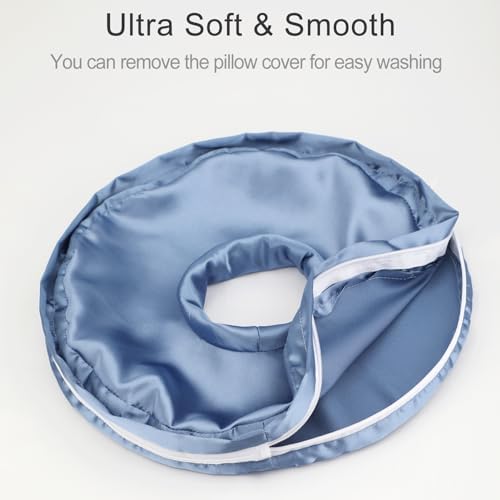Washable Silky Satin Ear Piercing Pillow Cover, Removable Pillowcase Smooth Cooling Donut Pillow Case Hole for Ear Pain Relief CNH Sleeping Pressure Sore Side Sleepers Ear Guard Protector, Haze Blue - Image 2