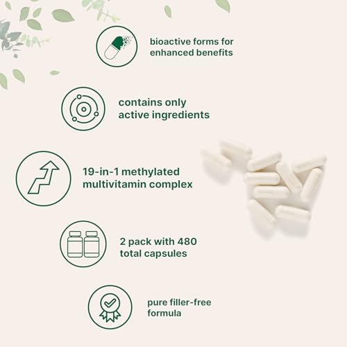 Micro Ingredients 2 Pack Pure Methylated Multivitamin, 480 Capsules | 19-in-1 Formula with Vitamins C, D, B12, Folate, Magnesium, Zinc, & More | Supports Daily Wellness & Immune Health | Filler Free - Image 3