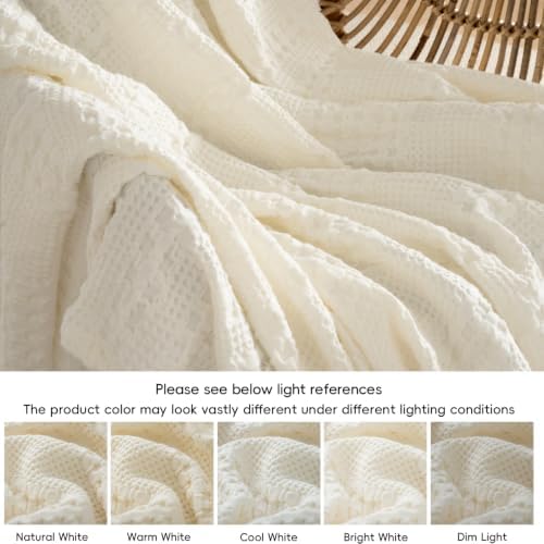 PHF Lightweight 100% Cotton Waffle Blanket for Bed, King, Ivory - Image 6