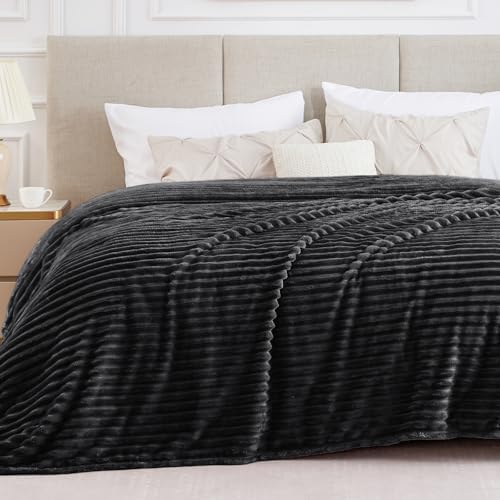 BEDELITE Ribbed King Size Blanket for Bed, Black, 108"x90" by BEDELITE