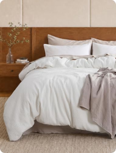 Bedsure PureWoven Cotton Waffle Weave Duvet Cover, White, Duvet Cover Only by Unknown