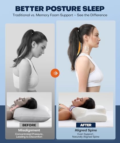 Sleep Doctor Approved Cervical Neck Pillow for Sleeping, Ergonomic Contour Side Sleeper Pillows for Adults, Cooling Orthopedic Pillow for Pain Relief Support, Memory Foam Pillows Back Stomach Sleepers - Image 4