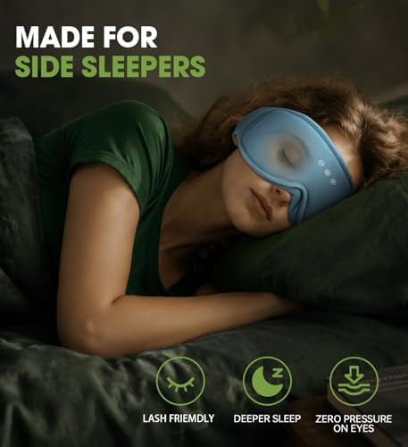 Sleep Mask with Bluetooth Headphones - Sleep Headphones for Side Sleeper Blackout Eye Mask for Sleeping 3D Contoured Sleep Eye Cover Headband Ear Plugs Low Noise Hook (Blue) - Image 3