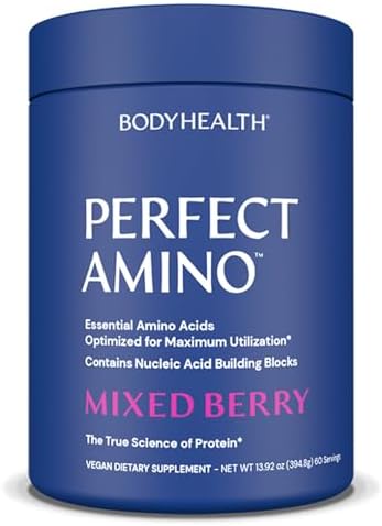 BodyHealth PerfectAmino Powder - BCAA and EAA Powder for Pre and Post Workout - Amino Acid Energy Drink for Men and Women to Support Lean Muscle and Recovery - Mixed Berry - 60 Servings by BodyHealth