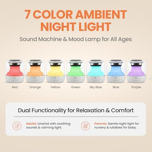 Mini White Noise Machine for Baby, Kids & Adults – 15 Calming Sounds, Soft Night Light, USB-C Rechargeable, Timer – Portable Travel Sound Machine - Image 4