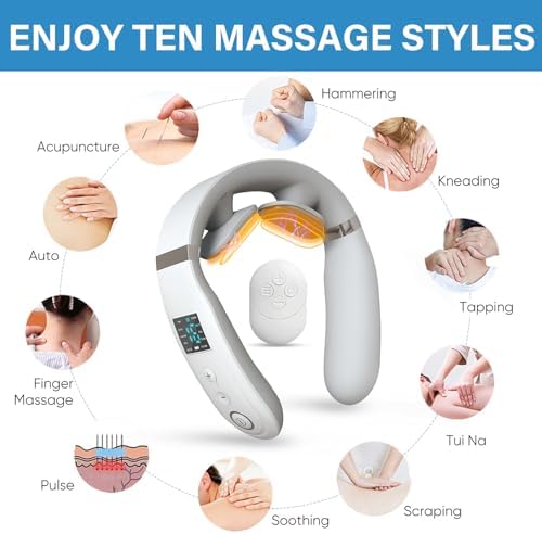 CURECURE Neck Massager for Pain Relief Deep Tissue, Electric Neck Massager with Heat and 10 Massage Patterns & 16 Intensity Steps, Compact and Travel-Friendly, Great for Comfort, White - Image 6