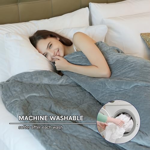 YnM Fuzzy Duvet Cover for Weighted Blankets (60''x80'')- Grey Square Print - Image 5