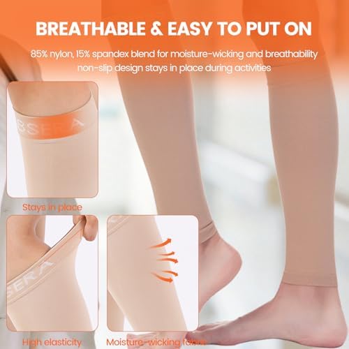 BSERA Calf Compression Sleeve Women, 2 Pairs 20-30mmHg Footless Compression Socks for Swelling Shin Splints Varicose Veins - Image 3