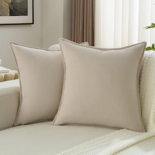FUTEI Pack of 2 Chenille Throw Pillow Covers 20x20 Inch, Beige by FUTEI