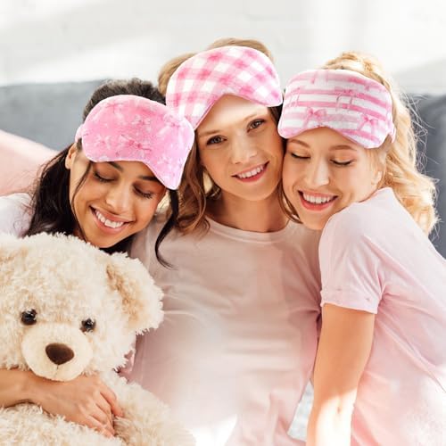 Cuffbow 6 Pack Fuzzy Sleep Masks Plush Eye Mask,Plaid Bow,Pink - Image 6
