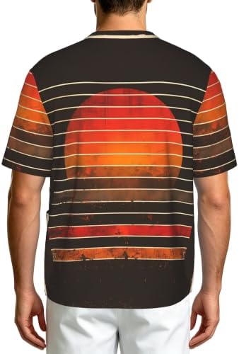 Men's Scrub Top,V-Neck Spill Wrinkle Resistant,3 Pockets-Retro Sunset Stripes (2) - Image 2