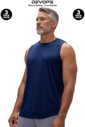 DEVOPS 3 Pack Sleeveless Men's Muscle Shirts Dry Fit Tank Top Gym - Image 2