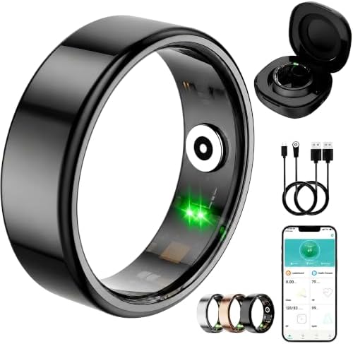 Smart Ring for Women Men, Fitness Tracker Ring with Free App No Subscription Fee, 7 Days Battery Life, Sleep Monitor, Heart Rate & Step Tracker, IP68 Waterproof, Android/iOS Compatible(Black,10) by Unknown