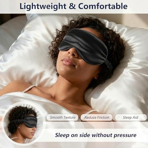 Sleep Mask, Upgraded Adjustable Eye Masks for Sleep, 3D Contoured Night Sleeping Mask with Silk-Like Satin Fabric, Lightweight Breathable Eye Mask for Travel, Side Sleeper, Meditation, Women Men - Image 3