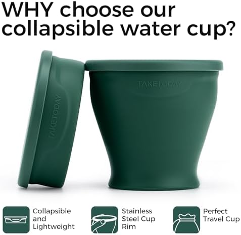 TakeToday Collapsible Cup 8 oz, Foldable with Lid for Travel, Dark Green - Image 3