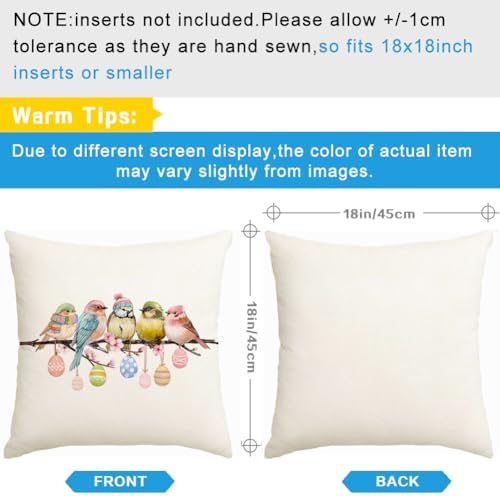 RABUSOFA Easter Pillow Covers 18x18 inch Easter Decorations Pink Birds Colorful Eggs Throw Pillows for Bedroom Sofa Holiday Festivals Home Decor - Image 6