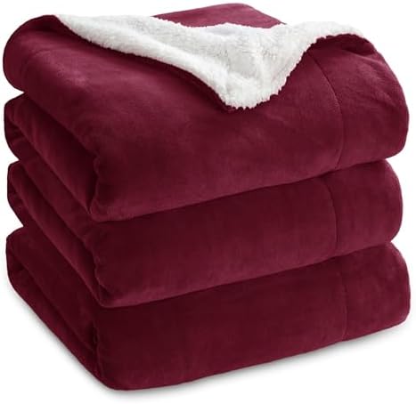 Bedsure GentleSoft Sherpa Fleece Blanket Queen Size for Bed, Non-Heated, Thick and Warm Throw for Girls and Women, Soft Fuzzy Plush Queen Blanket for Winter, Burgundy, 90x90 Inches by Unknown