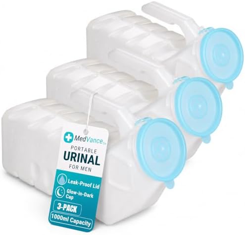 MedVance Urinals for Men 1000ml, Spill Proof Glow in the Dark Lid, 3 Pack by Medvance