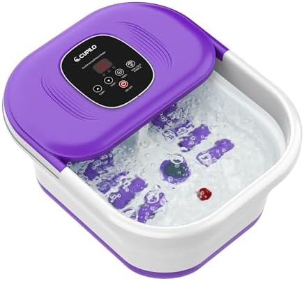 CuPiLo Foot Spa Bath Massager with Heat, Collapsible Foot Massager Spa Soaking Tub with Bubbles, Red Light, Pumice Stone, Shiatsu Massage Rollers, Pedicure Foot Spa for Relaxation, Gifts(Purple) by CUPILO