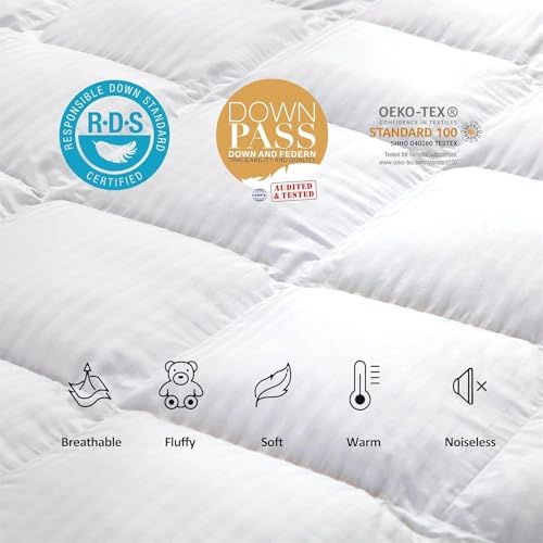 Luxurious All-Season Goose Down Comforter Duvet Insert, Exquisite Super King White Stripe Design, 120" X 120 ", 100% Cotton Down Proof Fabric, 85 oz. Fill Weight - Image 5
