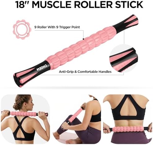 Muscle Roller & Massage Roller Stick for Athletes - Lymphatic Drainage Support, Relieves Muscle Soreness, Cramping & Tightness - Targets Legs, Arms, Back & Calves （Pink ） - Image 2