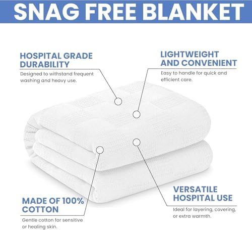 Linteum Textile Supply White - Snag Free Hospital Thermal Blanket 66x90 Inch 100% Cotton, Soft and Cozy, Breathable, All Season Twin Hospital Blanket (12-Pack) - Image 3