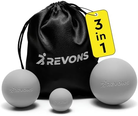 3 in 1 Massage Ball Set - Lacrosse Balls for Myofascial Release, Back Pain Relief, Face Fitness, Trigger Points, Yoga, Physical Therapy, Muscle Recovery and Soft Deep Tissue Massage (Gray) by REVONS