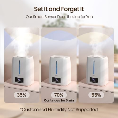6L Top Fill Ultrasonic Humidifier - Cool and Warm Mist for Bedroom, Baby, Large Rooms & Plants, Smart Humidity Control, Aroma Diffuser, Night Light, 12H Timer, Quiet, White - Image 5