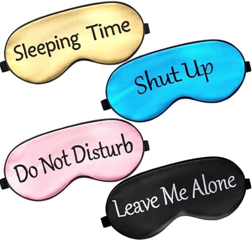 4 Pack Funny Eye Mask for Sleeping Blackout, Black, Blue, Pink, Gold by Geyoga