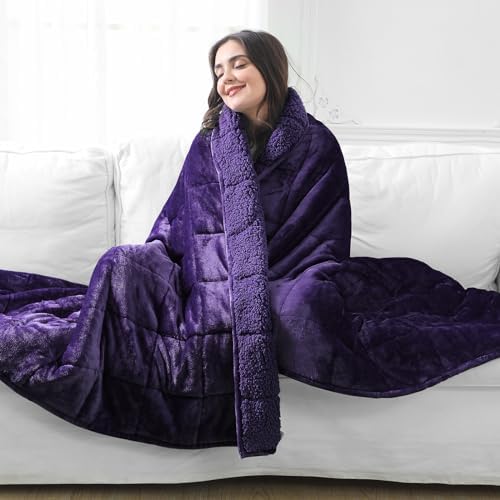 Aemicion Weighted Blanket Queen Size 15lbs,Dual Sided Cozy Fluffy Sherpa Heavy Weighted Blankets for Adults,Ultra Fuzzy Throw Blanket with Soft Plush Flannel Top,60 x 80 inches Purple on Both Sides - Image 2