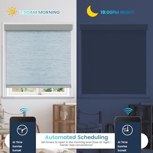 Motorized 100% Blackout Roller Shades – Custom Smart Blinds with Remote Control, Rechargeable Battery or Plug-in Motor, Tuya WiFi Optional, Home & Office Automatic Window Shades (Ash Blue/CH94210) - Image 6