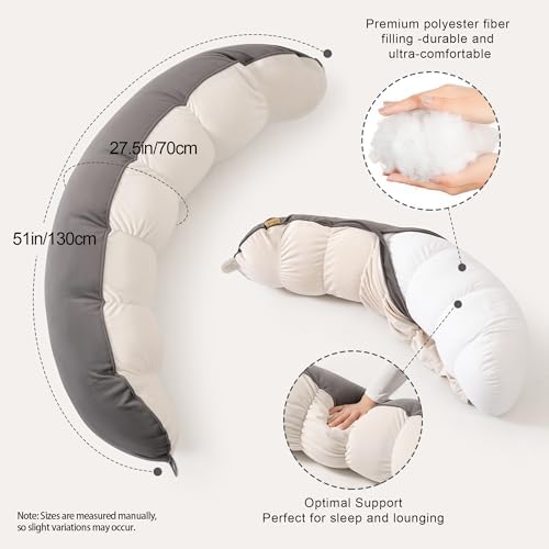 Peallow(Pat. Pend) – Long Round Body Pillow for Adults, Bolster Pillow for Sleeping, Soft and Supportive Pillow for Sleeping & Lumbar Support (Gray-White, 39") - Image 3