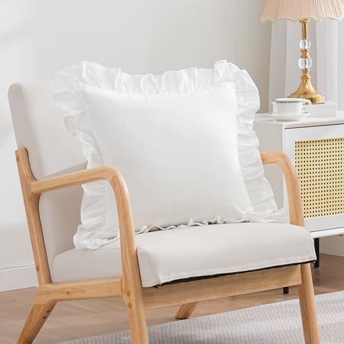 2 Pack 20"x20" Ruffle Throw Pillow Covers Farmhouse Off White Shabby - Image 3