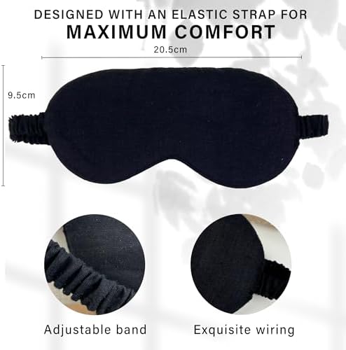 Eye mask Pure Linen Sleep Mask with Elastic Band, No Pressure On Eyes,Side Sleeper Eye Cover Organic Cotton Core Blindfold,Napping & Yoga Travel Essentials (Black) - Image 2