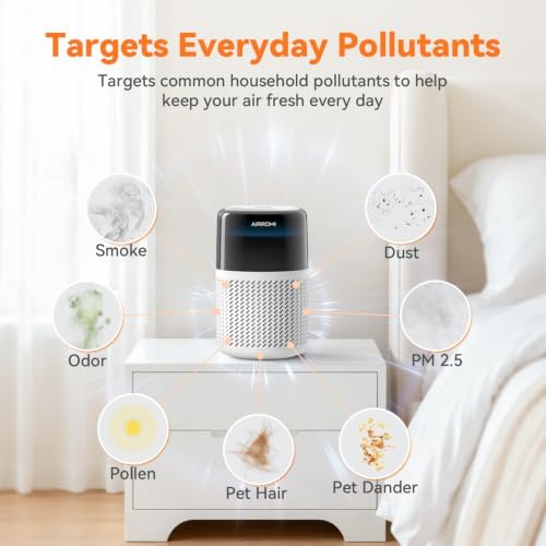 AIRROMI HEPA Air Purifier for Bedroom&Home,Pet Air Purifier for Home Pets,Removes Pet Odor,Cat Litter Smell,Dust,Smoke&Allergies,Quiet Room Air Purifier with Scents,360°Air Cleaner,A2005 White - Image 4