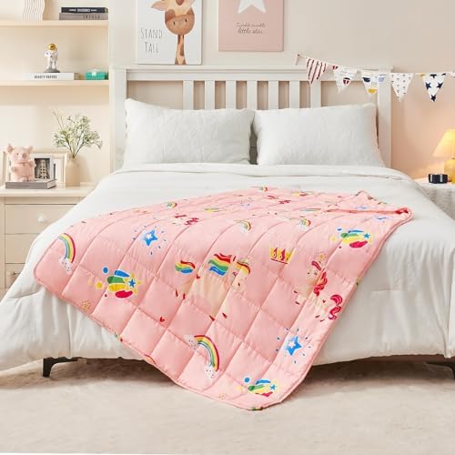 yescool Unicorn Weighted Blanket 10 Pounds Cooling Weighted Lap Blanket, Pink Rainbow Heavy Blanket, Breathable Weighted Throw Blanket Gifts for 80-110lbs, 40"x60" - Image 4