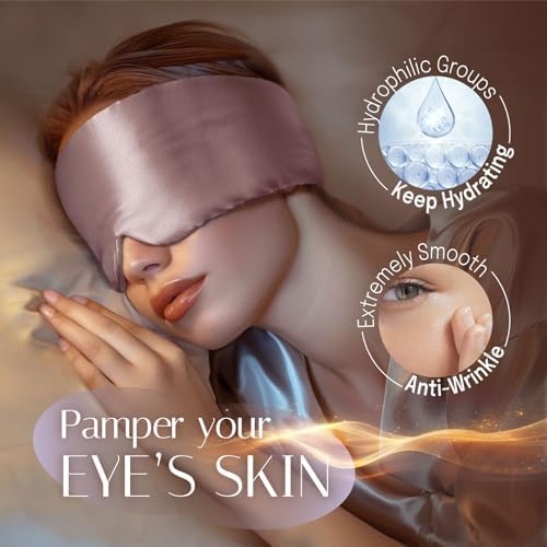 Silk Sleep Mask Soft Pressureless: 100% Mulberry Silk for Eye Skin Anti Wrinkles, Large Size for Total Blackout, Adjustable Wide Velcro Ear Cover - Image 3