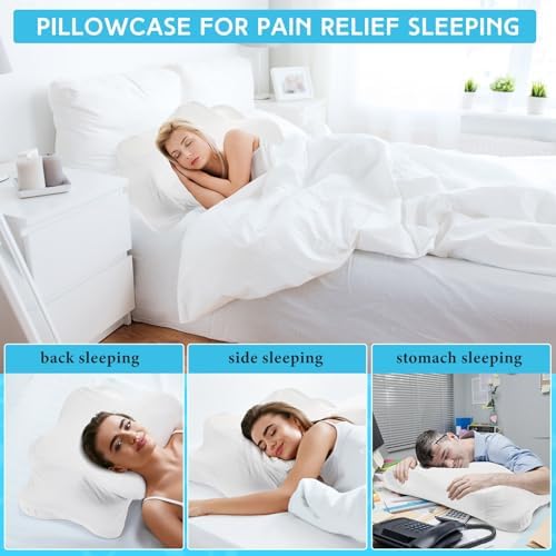 Hahafelt 2 Pcs Cooling Cervical Pillowcase with Zipper (Only Pillowcase) Ergonomic Cervical Neck Pillow Cover Breathable Cool Pillow Case for Side Back Stomach Sleepers(White,Queen Size) - Image 6