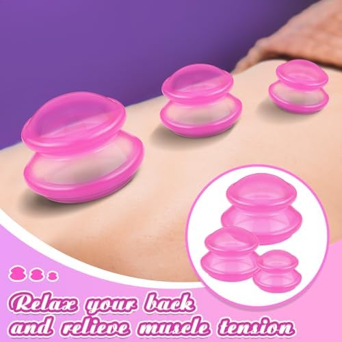 TrelaCo 6 Pcs Silicone Cupping Kit for Massage Therapy,Clear Hot Pink - Image 4