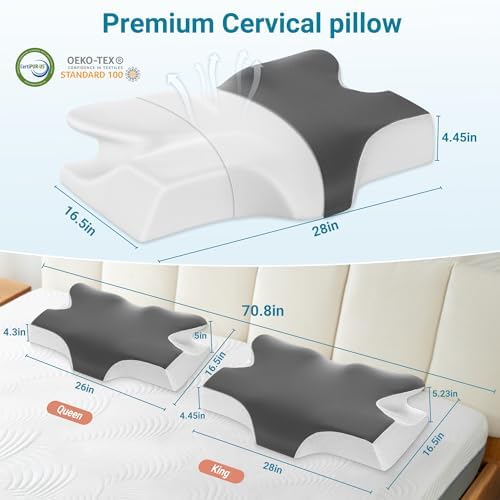 Elviros Cervical Neck Memory Foam Pillow with Removable Cooling Pillowcase - Image 6