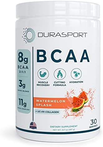 Durasport – 11g Sport BCAA | Muscle Recovery, Energy & Hydration Post Workout +UC-II Collagen | 8 Grams 2:1:1 Branched Chain Amino Acids + 3g Amino & Hydration Blend | Watermelon, 30 Serv by DURASPORT