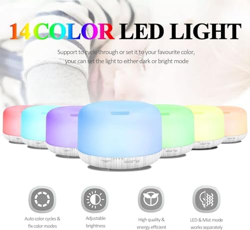 Humidifiers for Bedroom Large Room Home Baby Kids Whole House Hotel Office Desk Plant,500ml Portable Aromatherapy Essential Oil Diffuser Cute Ultrasonic Cool Mist Humidifier with Light Remote - Image 2