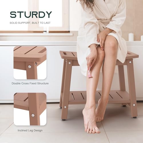 Waterproof HDPE Shower Bench for Inside Shower, Shower Stool, Brown - Image 4