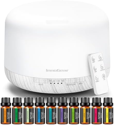 InnoGear 500ml Aromatherapy Diffuser for Home 10 Essential Oil Set, White by InnoGear