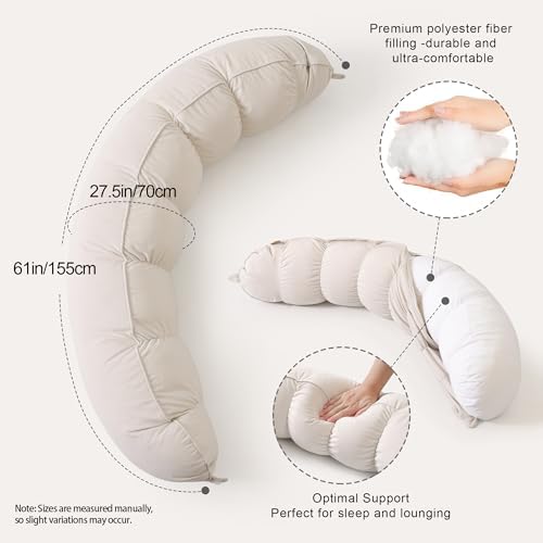 Peallow(Pat. Pend) – Long Round Body Pillow for Adults, Bolster Pillow for Sleeping, Soft and Supportive Pillow for Sleeping & Lumbar Support (Misty White,47") - Image 3